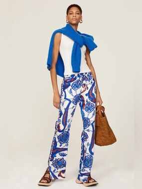 10 Crosby Derek Lam Blue and White Floral-Print Wide Leg Pants